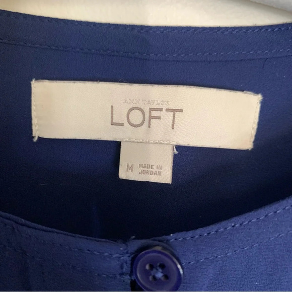 Ann Taylor Loft Navy Blue Long Button Front Sleeve  Blouse M - Picture 4 of 10